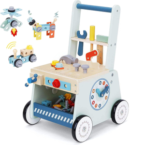 2-in-1 Baby Wooden Push Walker and Tool Toy
