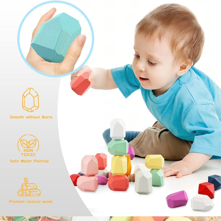 48PCS Montessori Wooden Stacking Building Blocks Toys