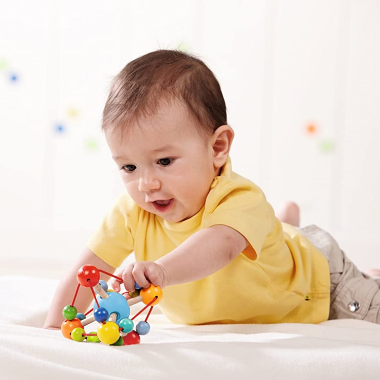 Customize Color Wooden Rattle And Teether Grasping Activity Toy for Toddler 